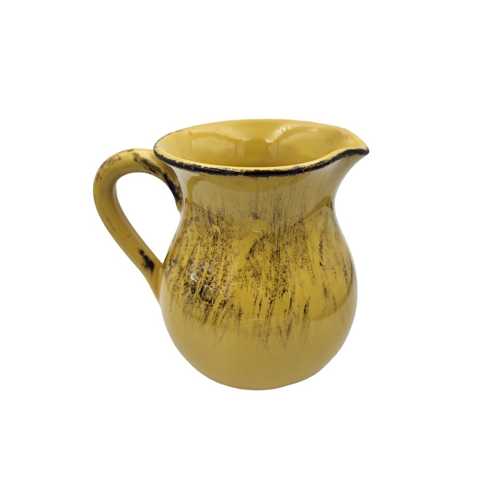 Italian Mustard Yellow Brown Ceramicβ Pottery Pitcher Jug 7" Water Brocca ITALY